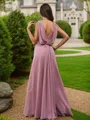 A-Line/Princess Chiffon Ruched V-neck Sleeveless Floor-Length Bridesmaid Dresses