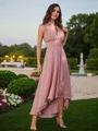 A-Line/Princess Chiffon Ruched V-neck Sleeveless Asymmetrical Bridesmaid Dresses