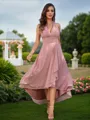 A-Line/Princess Chiffon Ruched V-neck Sleeveless Asymmetrical Bridesmaid Dresses
