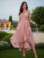 A-Line/Princess Chiffon Ruched V-neck Sleeveless Asymmetrical Bridesmaid Dresses
