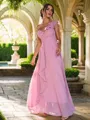 A-Line/Princess Chiffon Ruched One-Shoulder Sleeveless Floor-Length Bridesmaid Dresses