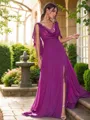 A-Line/Princess Chiffon Ruched V-neck Sleeveless Sweep Train Bridesmaid Dresses