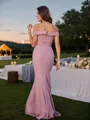 Sheath/Column Chiffon Ruched Off-the-Shoulder Sleeveless Sweep Train Bridesmaid Dresses