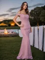 Sheath/Column Chiffon Ruched Off-the-Shoulder Sleeveless Sweep Train Bridesmaid Dresses