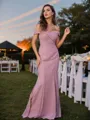 Sheath/Column Chiffon Ruched Off-the-Shoulder Sleeveless Sweep Train Bridesmaid Dresses