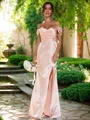 Sheath/Column Silk like Satin Ruched Off-the-Shoulder Sleeveless Floor-Length Bridesmaid Dresses