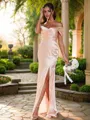 Sheath/Column Silk like Satin Ruched Off-the-Shoulder Sleeveless Floor-Length Bridesmaid Dresses
