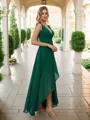 A-Line/Princess Chiffon Ruched V-neck Sleeveless Asymmetrical Bridesmaid Dresses