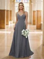 A-Line/Princess Chiffon Ruched V-neck Sleeveless Floor-Length Bridesmaid Dresses