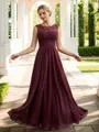 A-Line/Princess Chiffon Lace Scoop Sleeveless Floor-Length Bridesmaid Dresses