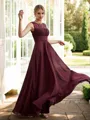 A-Line/Princess Chiffon Lace Scoop Sleeveless Floor-Length Bridesmaid Dresses