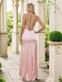 Sheath/Column Silk like Satin Ruched Spaghetti Straps Sleeveless Floor-Length Bridesmaid Dresses