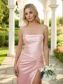 Sheath/Column Silk like Satin Ruched Spaghetti Straps Sleeveless Floor-Length Bridesmaid Dresses