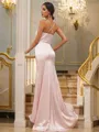 Sheath/Column Silk like Satin Ruched V-neck Sleeveless Sweep Train Bridesmaid Dresses