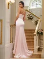 Sheath/Column Silk like Satin Ruched V-neck Sleeveless Sweep Train Bridesmaid Dresses