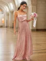 A-Line/Princess Sequins Ruched Straps Sleeveless Floor-Length Bridesmaid Dresses
