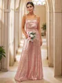 A-Line/Princess Sequins Ruched Straps Sleeveless Floor-Length Bridesmaid Dresses