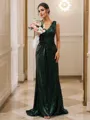 Sheath/Column Sequins Ruched V-neck Sleeveless Sweep Train Bridesmaid Dresses