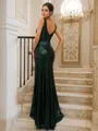 Sheath/Column Sequins Ruched V-neck Sleeveless Sweep Train Bridesmaid Dresses