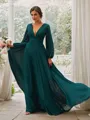 A-Line/Princess Chiffon Ruffles V-neck Long Sleeves Sweep Train Bridesmaid Dresses