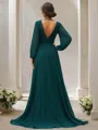A-Line/Princess Chiffon Ruffles V-neck Long Sleeves Sweep Train Bridesmaid Dresses