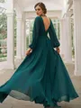 A-Line/Princess Chiffon Ruffles V-neck Long Sleeves Sweep Train Bridesmaid Dresses