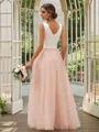 A-Line/Princess Tulle Lace V-neck Sleeveless Floor-Length Bridesmaid Dresses