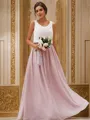 A-Line/Princess Chiffon Ruffles Scoop Sleeveless Floor-Length Bridesmaid Dresses Two Piece