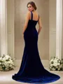 Trumpet/Mermaid Velvet Ruffles Straps Sleeveless Sweep Train Bridesmaid Dresses