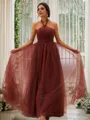 A-Line/Princess Tulle Ruffles Halter Sleeveless Floor-Length Bridesmaid Dresses