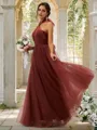 A-Line/Princess Tulle Ruffles Halter Sleeveless Floor-Length Bridesmaid Dresses