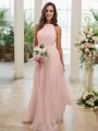 A-Line/Princess Chiffon Ruffles Halter Sleeveless Floor-Length Bridesmaid Dresses