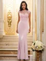 Trumpet/Mermaid Stretch Crepe Applique High Neck Sleeveless Floor-Length Bridesmaid Dresses