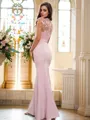 Trumpet/Mermaid Stretch Crepe Applique High Neck Sleeveless Floor-Length Bridesmaid Dresses