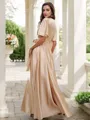 A-Line/Princess Silk like Satin Sash/Ribbon/Belt V-neck Short Sleeves Floor-Length Bridesmaid Dresses