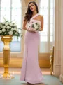 Sheath/Column Stretch Crepe Ruffles One-Shoulder Sleeveless Floor-Length Bridesmaid Dresses
