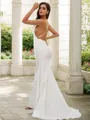 Sheath/Column Stretch Crepe Ruffles Square Sleeveless Sweep Train Bridesmaid Dresses