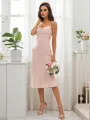 Sheath/Column Charmeuse Ruched Spaghetti Straps Sleeveless Tea-Length Bridesmaid Dresses