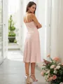 Sheath/Column Charmeuse Ruched Spaghetti Straps Sleeveless Tea-Length Bridesmaid Dresses
