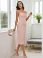 Sheath/Column Charmeuse Ruched Spaghetti Straps Sleeveless Tea-Length Bridesmaid Dresses