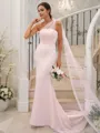 Sheath/Column Stretch Crepe Ruched One-Shoulder Sleeveless Sweep Train Bridesmaid Dresses