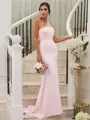 Sheath/Column Stretch Crepe Ruched One-Shoulder Sleeveless Sweep Train Bridesmaid Dresses