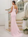 Sheath/Column Stretch Crepe Ruched One-Shoulder Sleeveless Sweep Train Bridesmaid Dresses