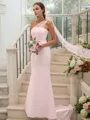 Sheath/Column Stretch Crepe Ruched One-Shoulder Sleeveless Sweep Train Bridesmaid Dresses
