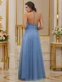 A-Line/Princess Tulle Ruched Halter Sleeveless Floor-Length Bridesmaid Dresses