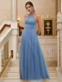 A-Line/Princess Tulle Ruched Halter Sleeveless Floor-Length Bridesmaid Dresses