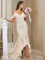 Trumpet/Mermaid Stretch Crepe Ruffles V-neck Sleeveless Asymmetrical Bridesmaid Dresses