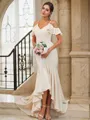 Trumpet/Mermaid Stretch Crepe Ruffles V-neck Sleeveless Asymmetrical Bridesmaid Dresses