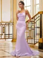 Sheath/Column Ruched Square Sleeveless Sweep Train Bridesmaid Dresses