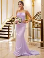 Sheath/Column Ruched Square Sleeveless Sweep Train Bridesmaid Dresses